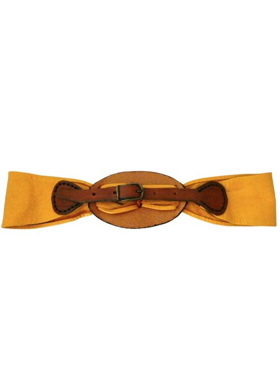 vtg tooled disc & nappa leather belt sz S yellow main image 8